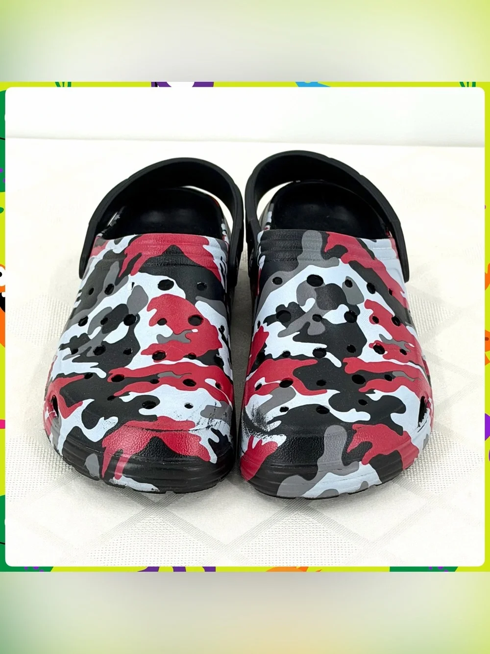 Red Black Gray UNISEX CAMOUFLAGE CLOGS Marble Swirl Sandals Shoes Big Kid Size 4